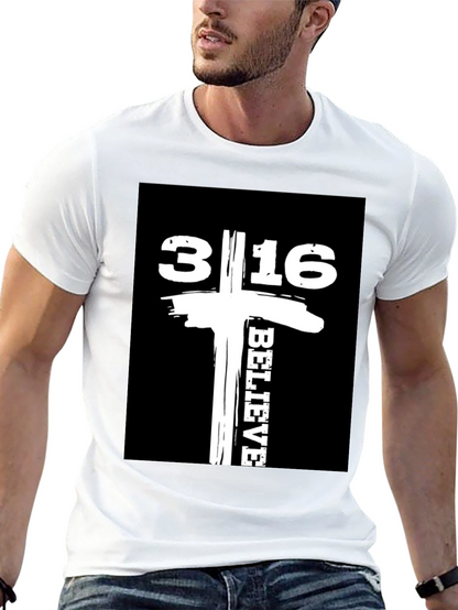 Camiseta Negra con Diseño 3:16 Believe