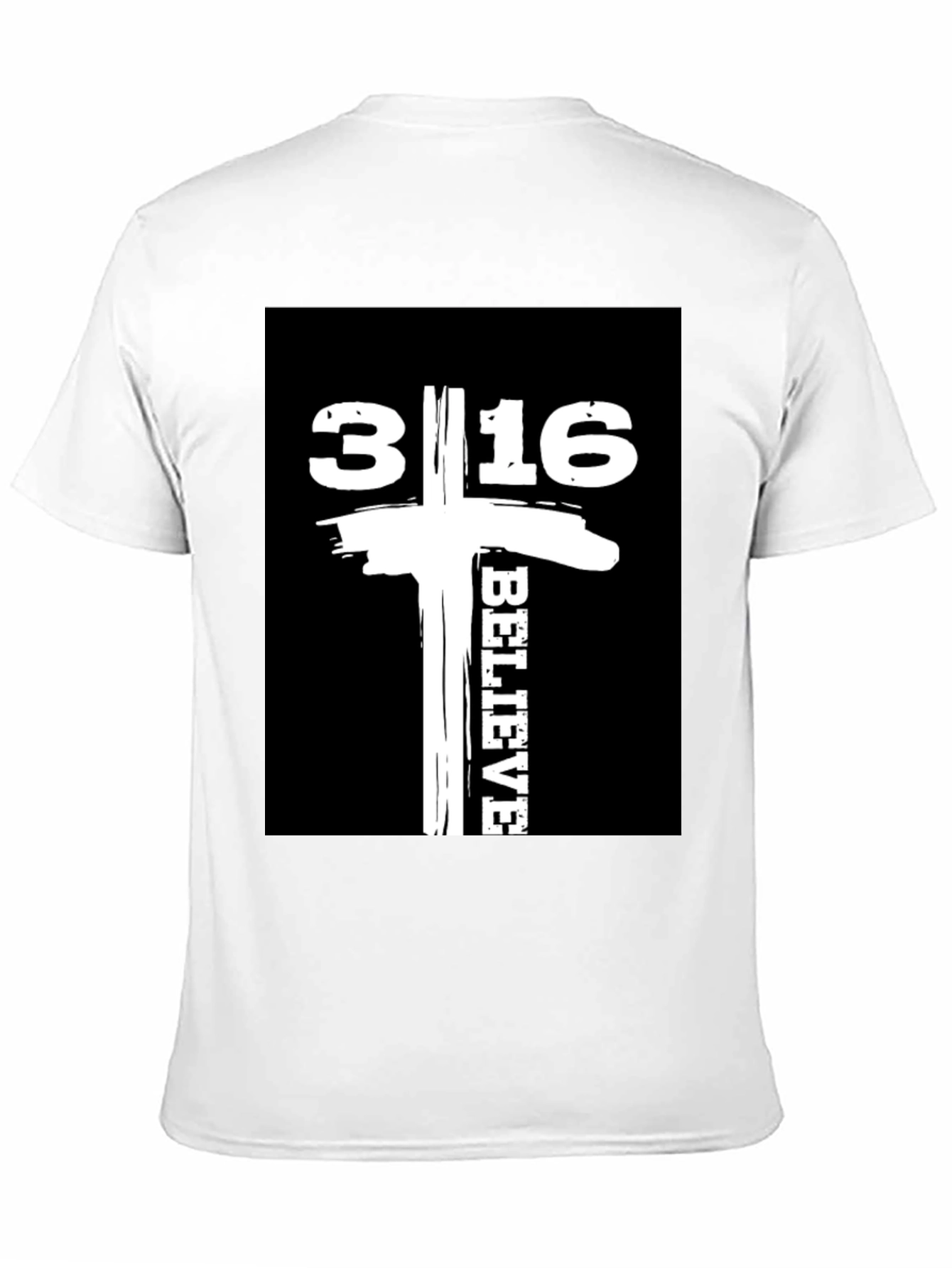 Camiseta Negra con Diseño 3:16 Believe