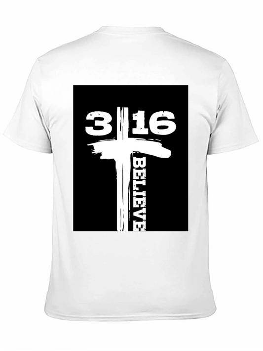 Camiseta Negra con Diseño 3:16 Believe