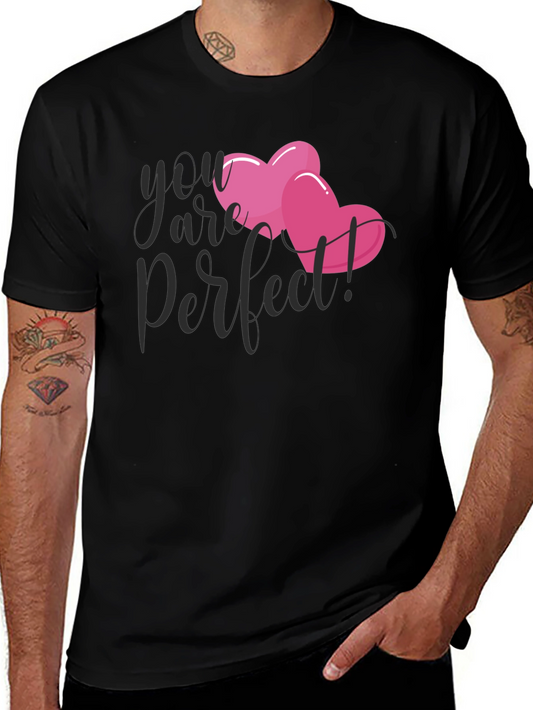 Camiseta Negra con Diseño de Corazones You are Perfect!