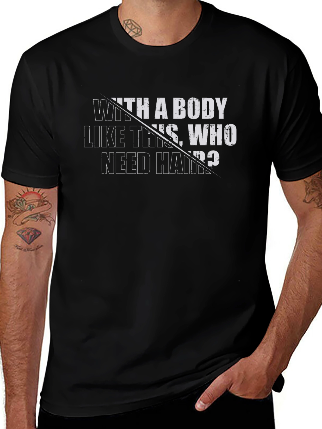 Camiseta Negra: Cuerpo de infarto ¿quién necesita pelo?