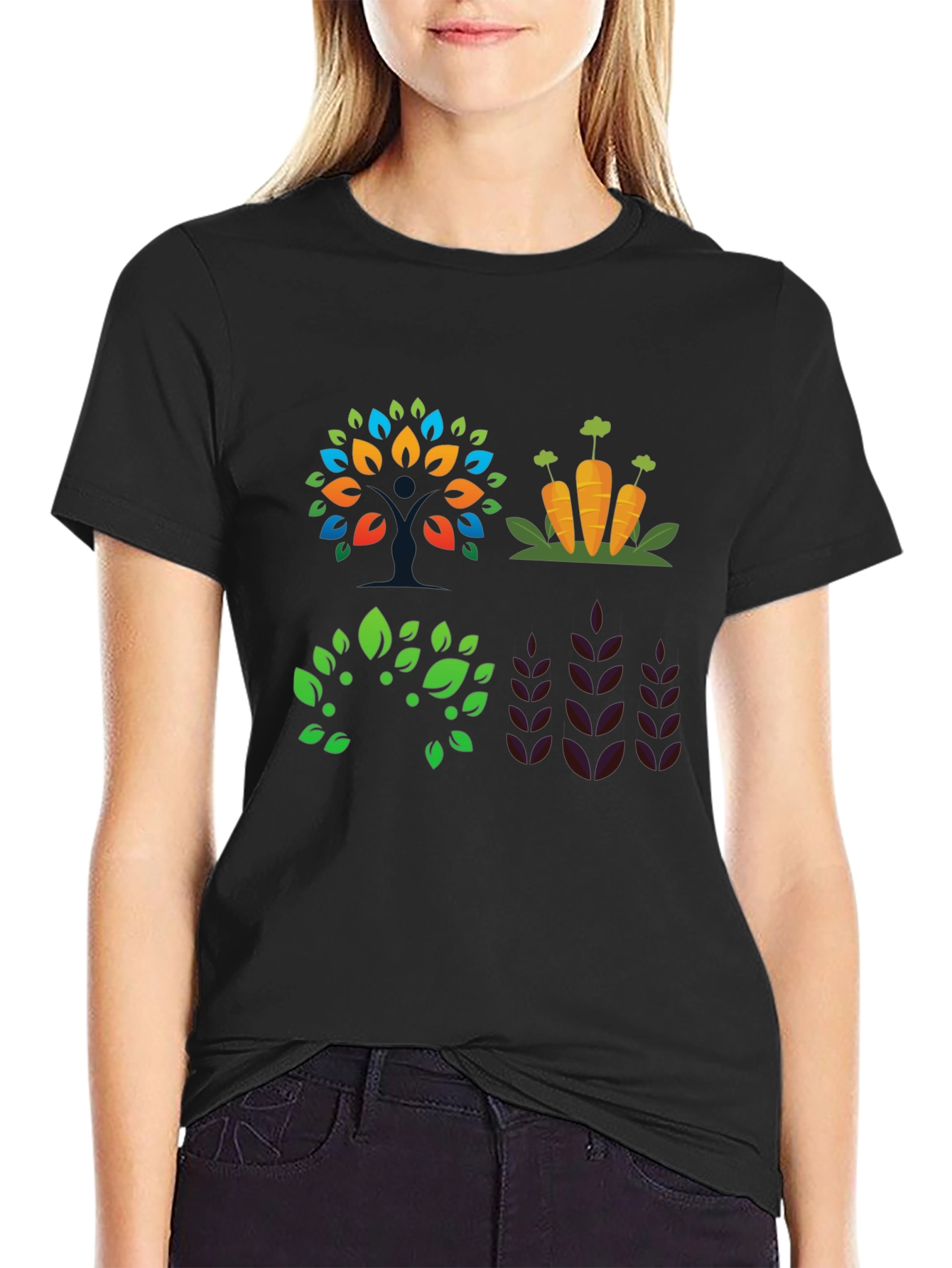 Camiseta Negra con Diseño de Naturaleza