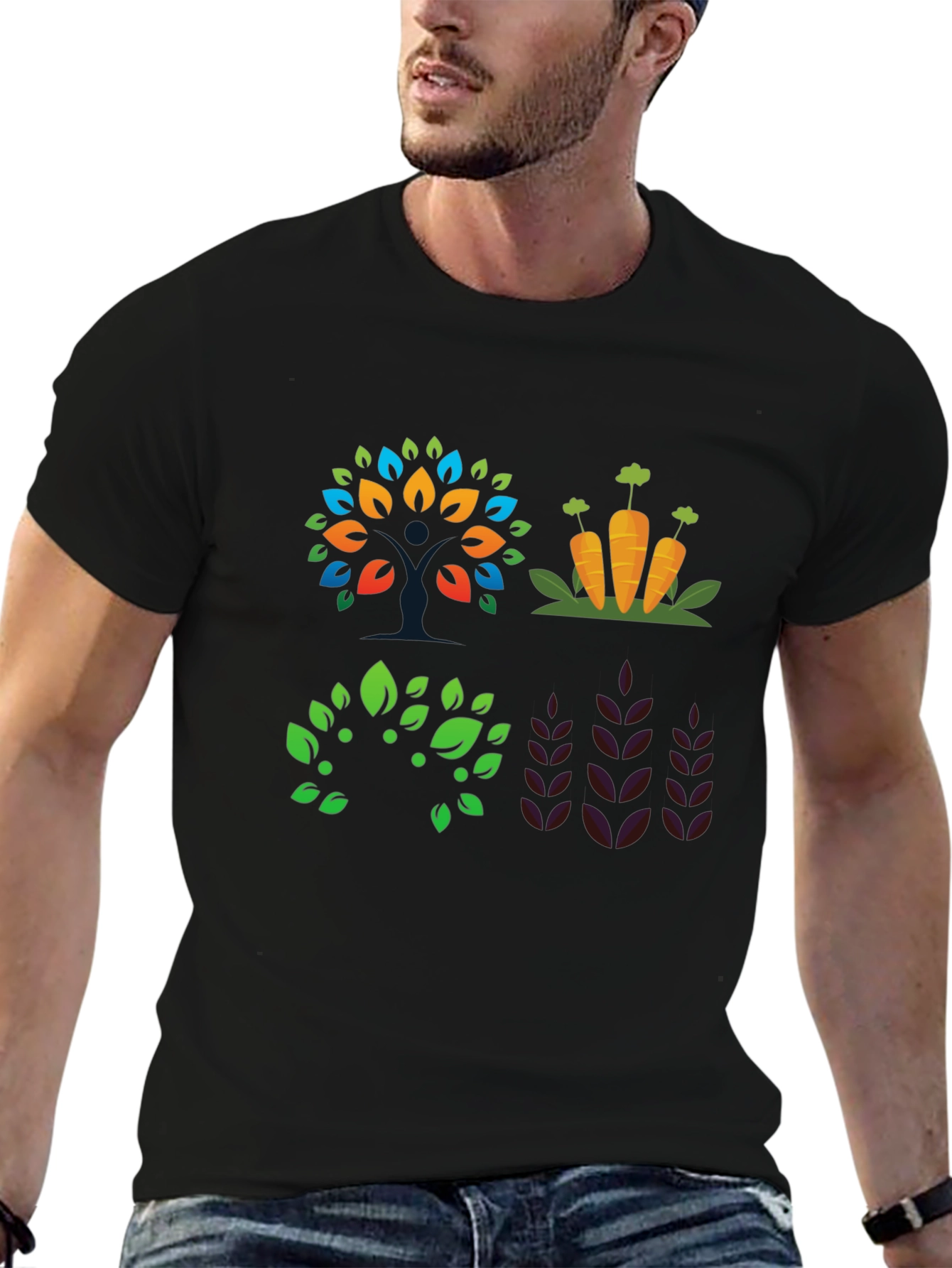 Camiseta Negra con Diseño de Naturaleza