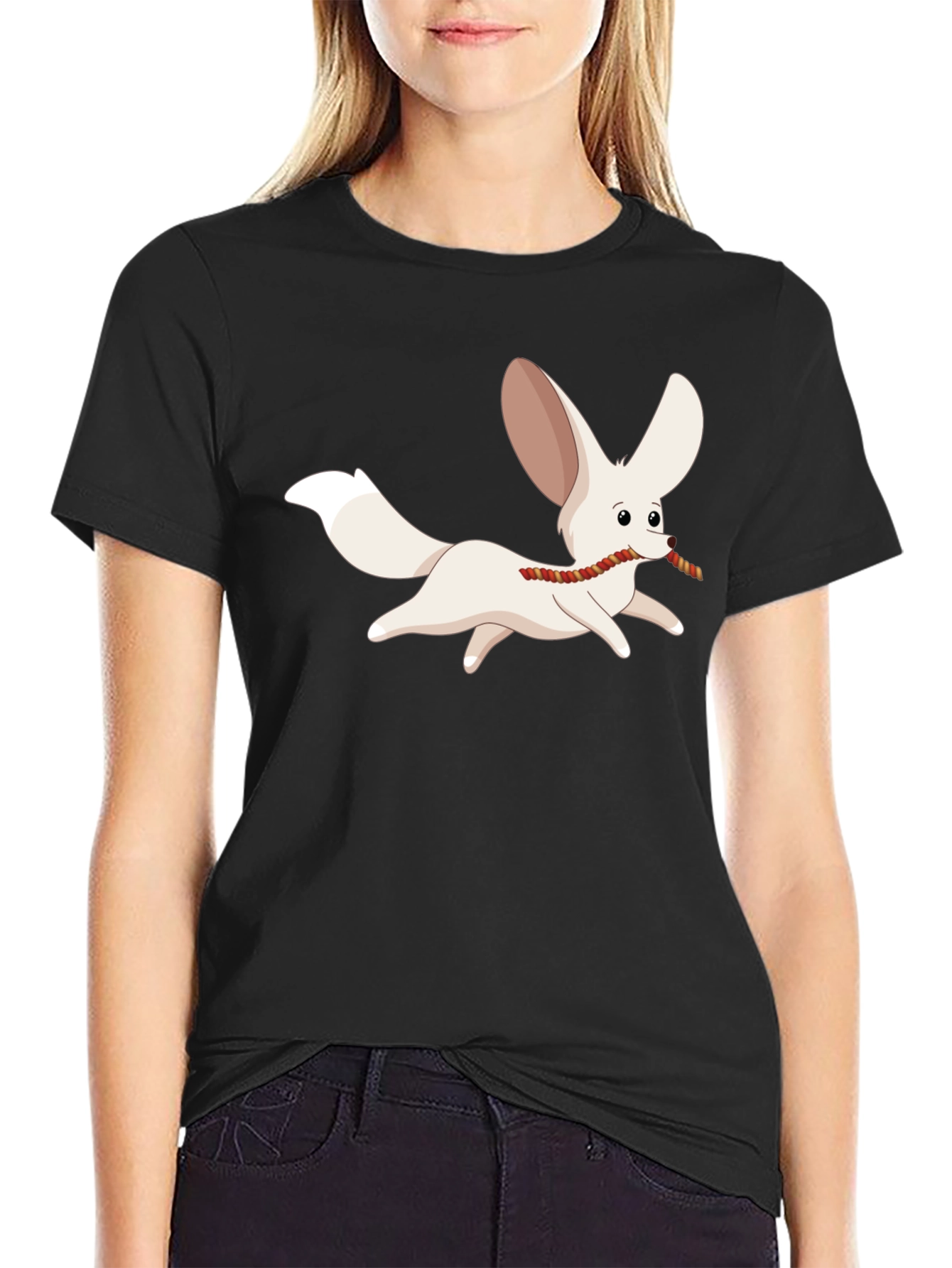 Camiseta Negra Hombre con Diseño de Zorro Fennec