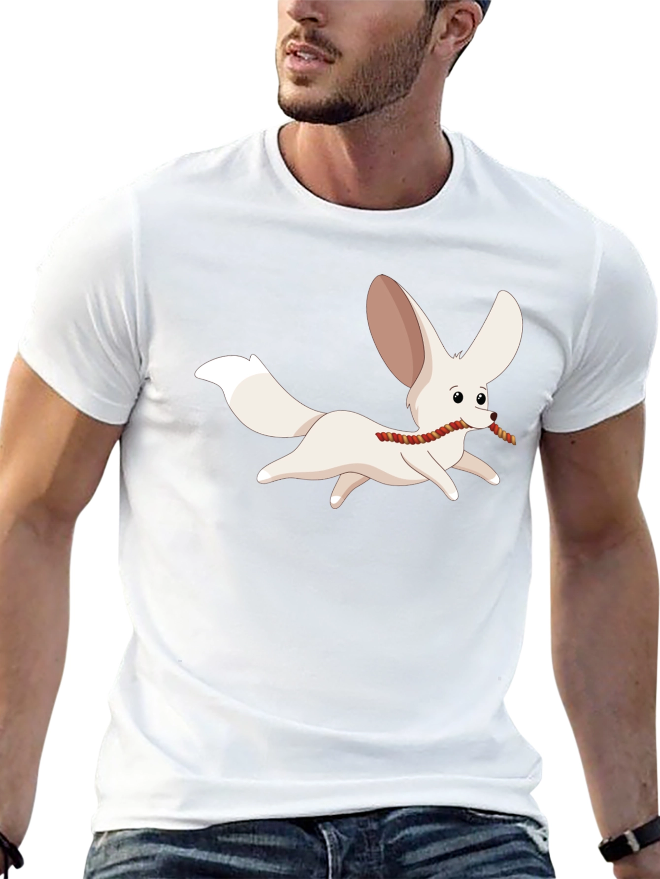 Camiseta Negra Hombre con Diseño de Zorro Fennec