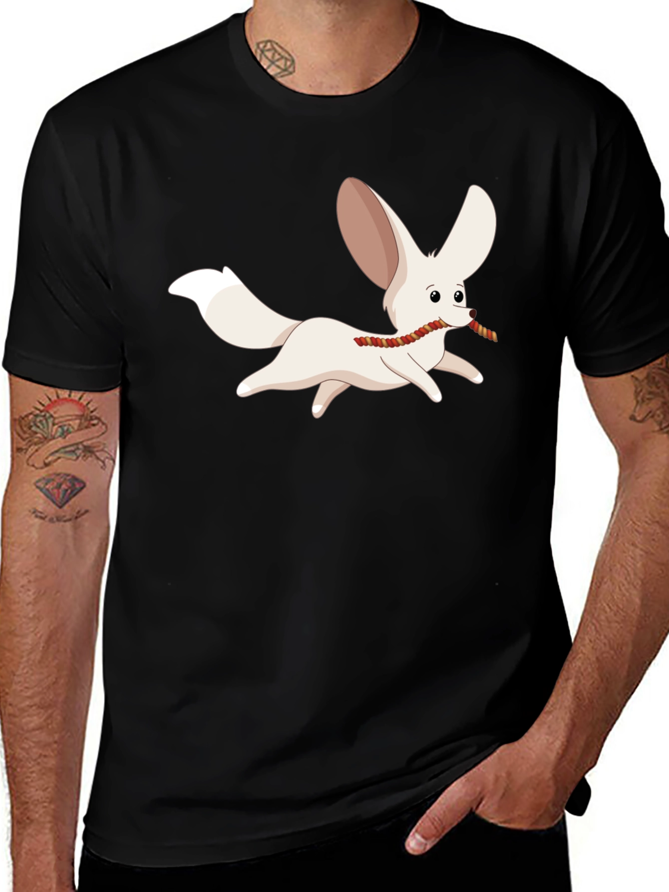 Camiseta Negra Hombre con Diseño de Zorro Fennec