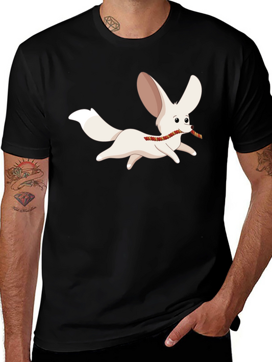 Camiseta Negra Hombre con Diseño de Zorro Fennec