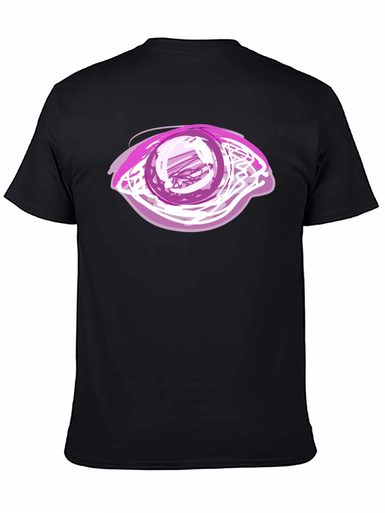 Camiseta Negra con Diseño de Ojo Abstracto Rosa