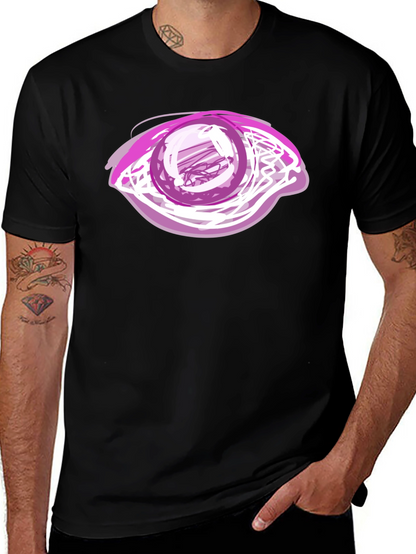 Camiseta Negra con Diseño de Ojo Abstracto Rosa