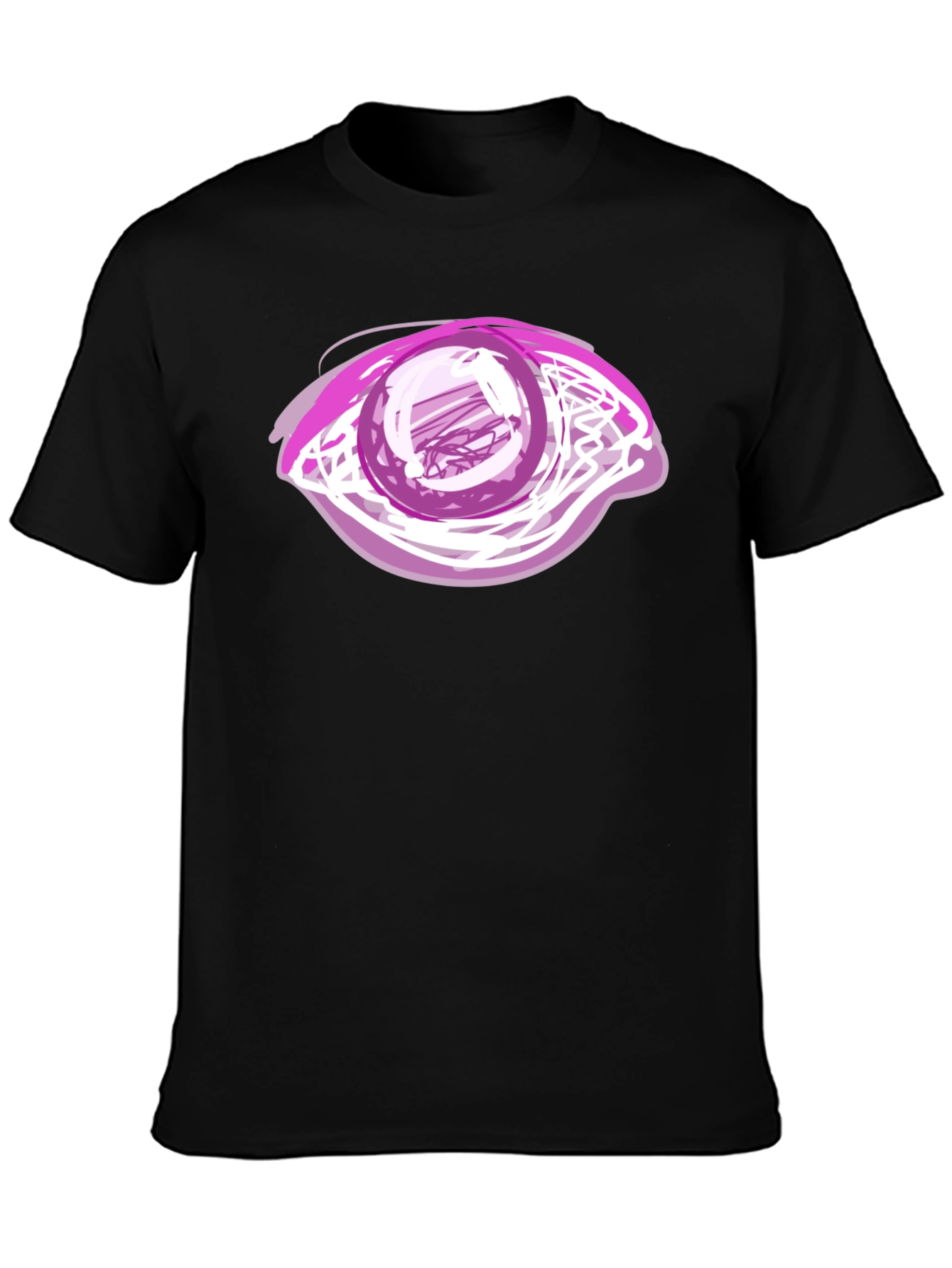Camiseta Negra con Diseño de Ojo Abstracto Rosa