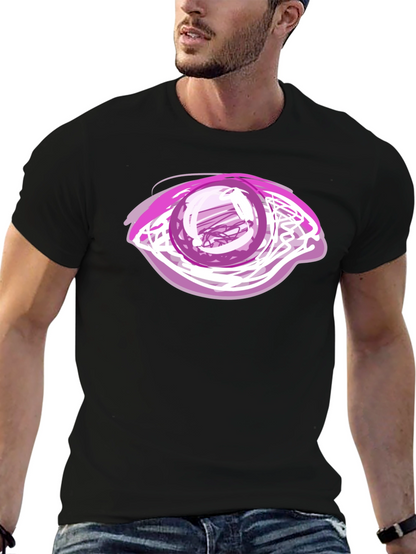 Camiseta Negra con Diseño de Ojo Abstracto Rosa
