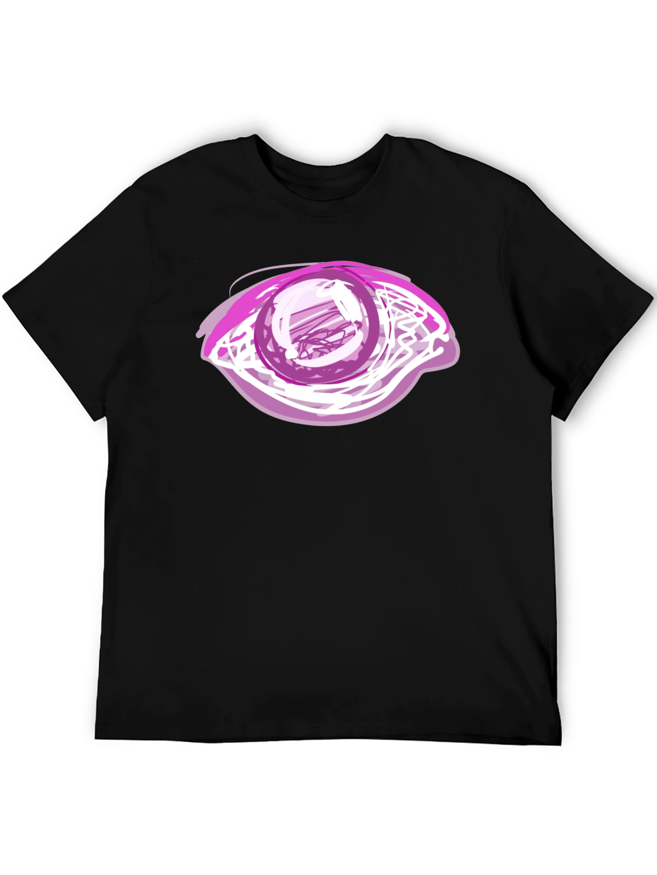 Camiseta Negra con Diseño de Ojo Abstracto Rosa