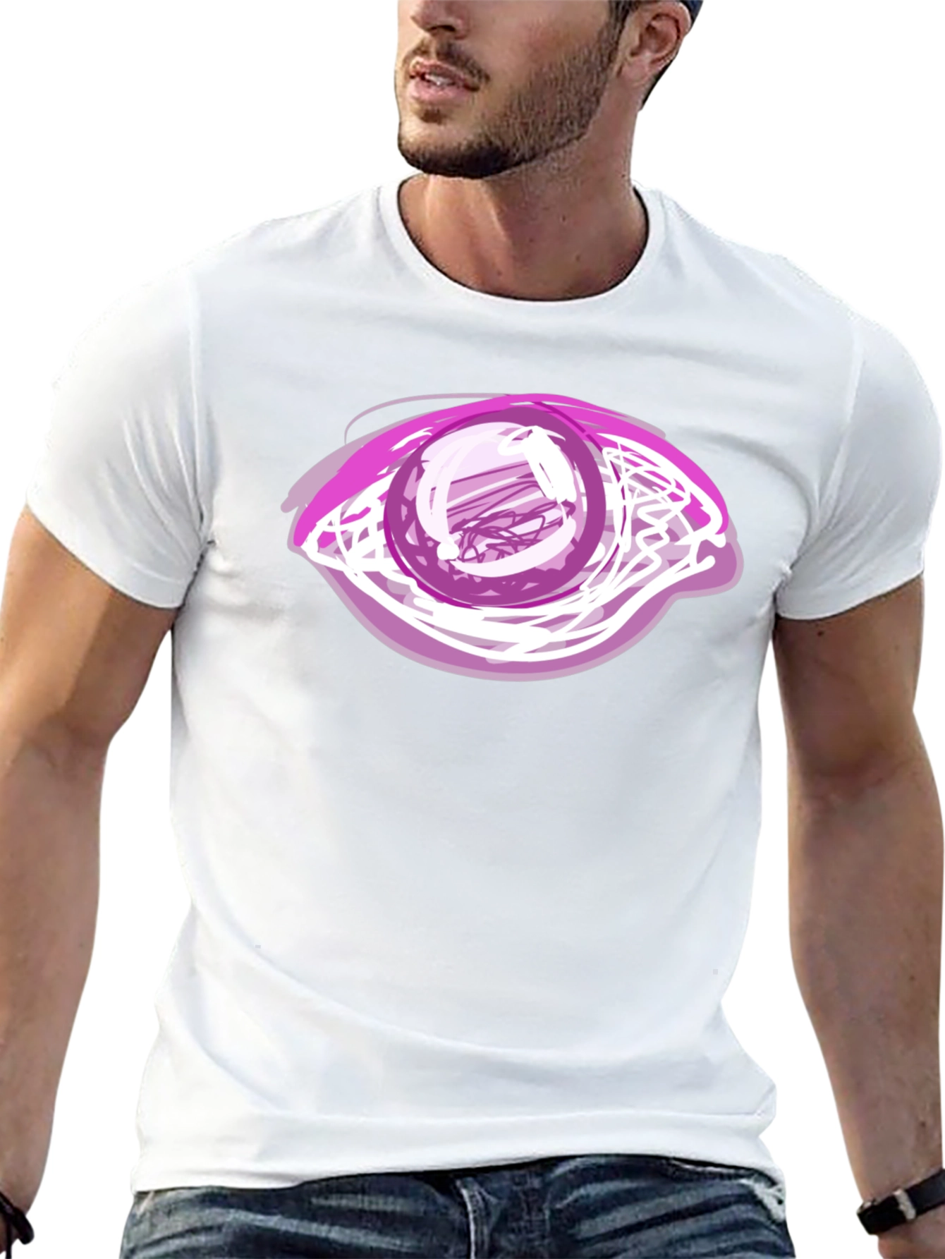 Camiseta Negra con Diseño de Ojo Abstracto Rosa