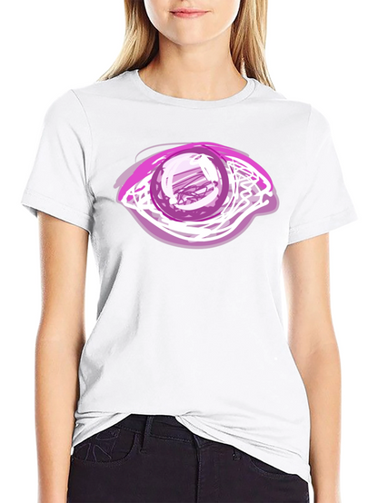 Camiseta Negra con Diseño de Ojo Abstracto Rosa