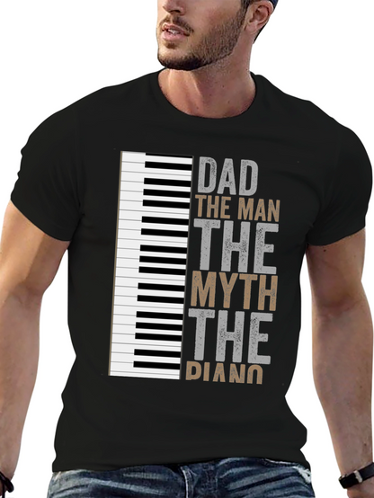 Camiseta Negra Papá el Hombre el Mito el Piano