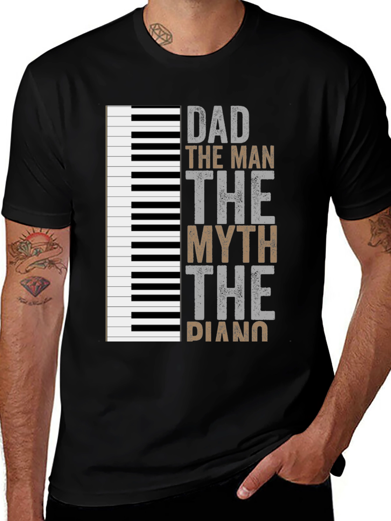 Camiseta Negra Papá el Hombre el Mito el Piano