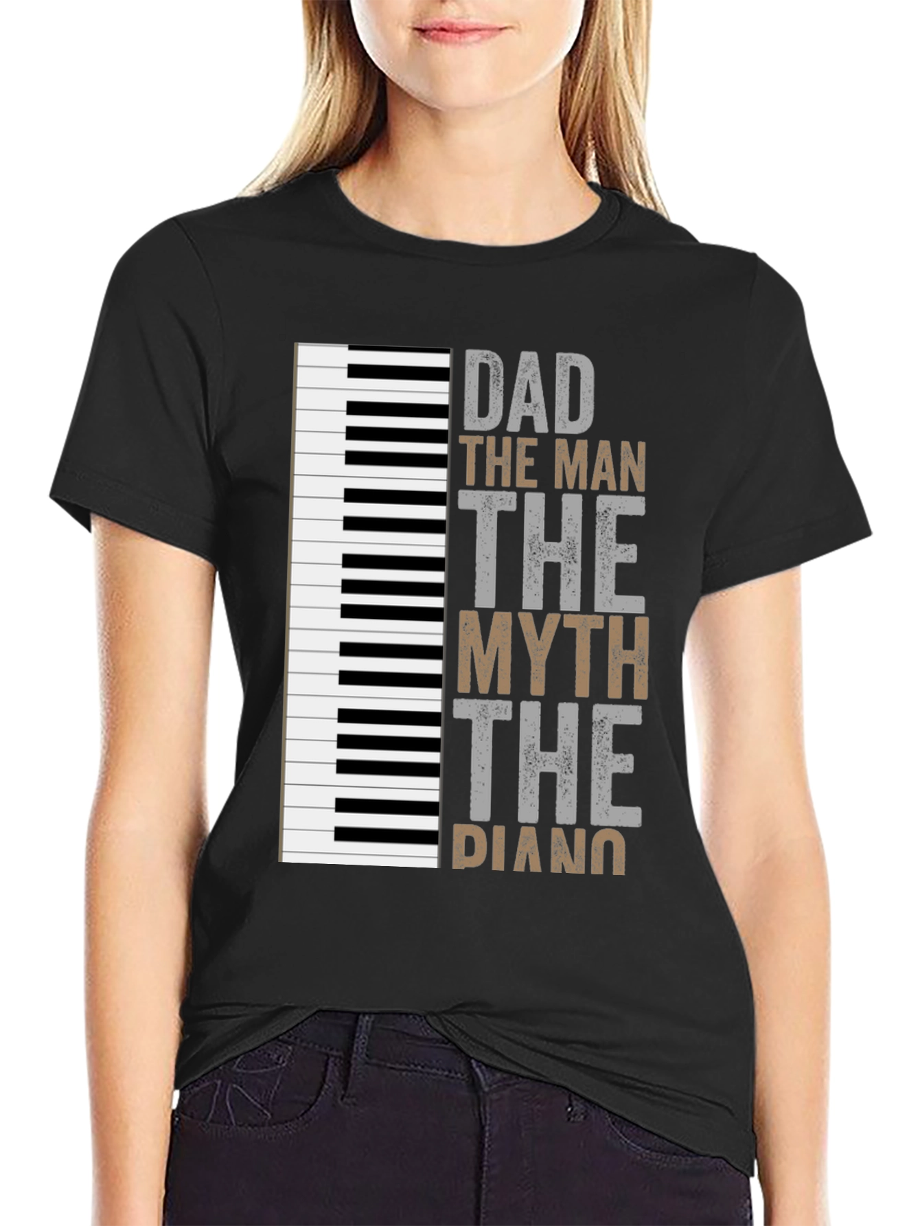 Camiseta Negra Papá el Hombre el Mito el Piano