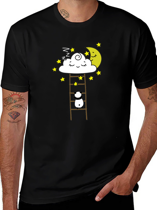 Camiseta Negra con Diseño de Panda Escalando a la Luna
