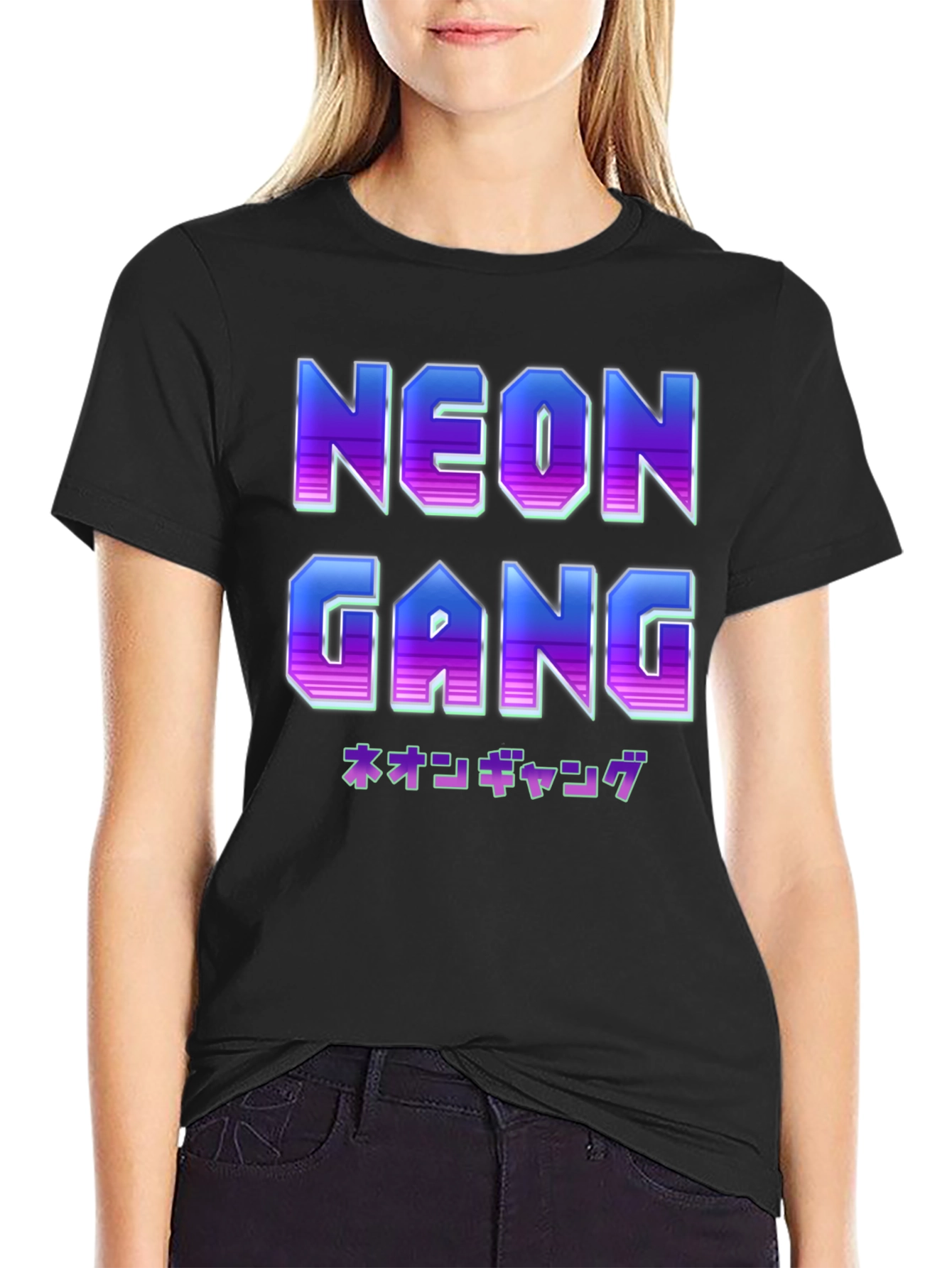 Camiseta Negra Neon Gang Estilo Retro
