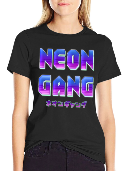 Camiseta Negra Neon Gang Estilo Retro