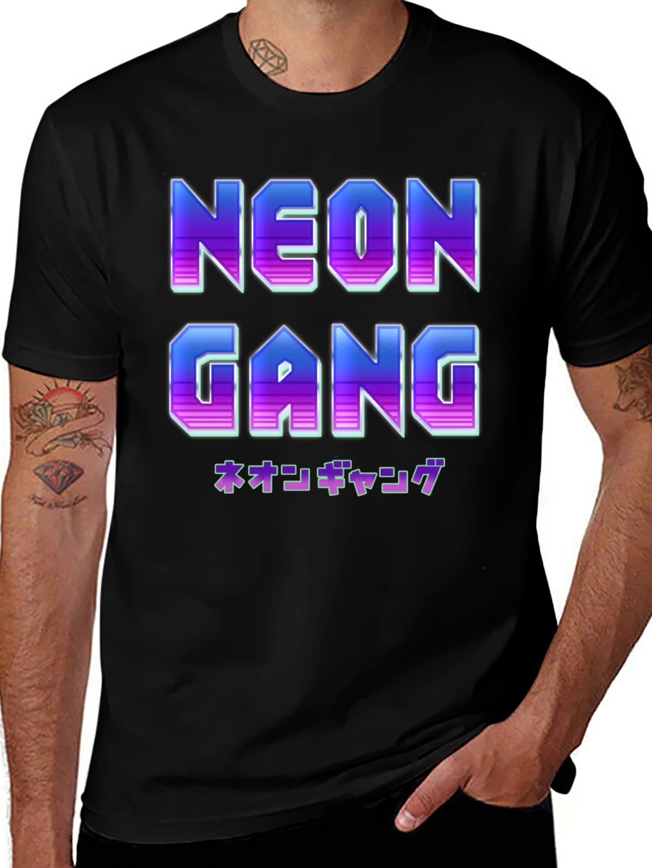 Camiseta Negra Neon Gang Estilo Retro