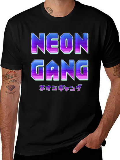 Camiseta Negra Neon Gang Estilo Retro