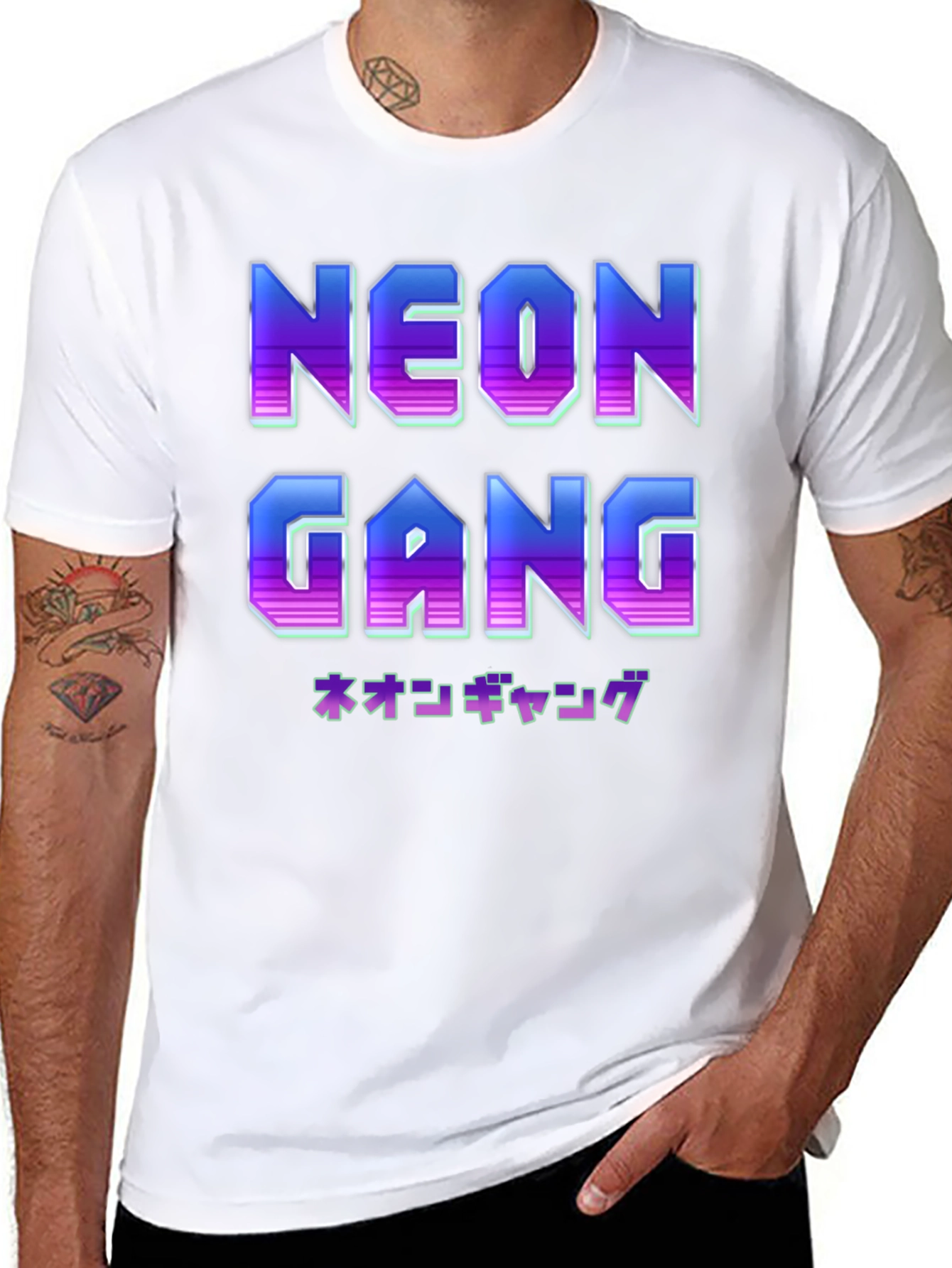 Camiseta Negra Neon Gang Estilo Retro