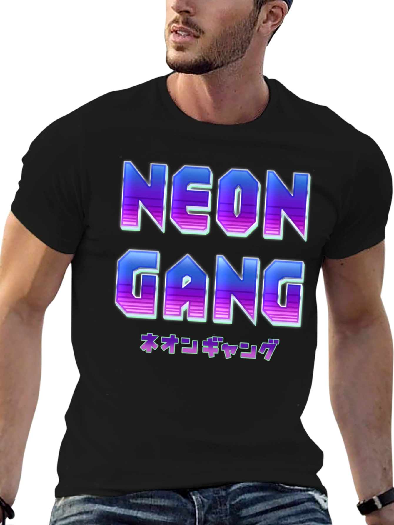 Camiseta Negra Neon Gang Estilo Retro