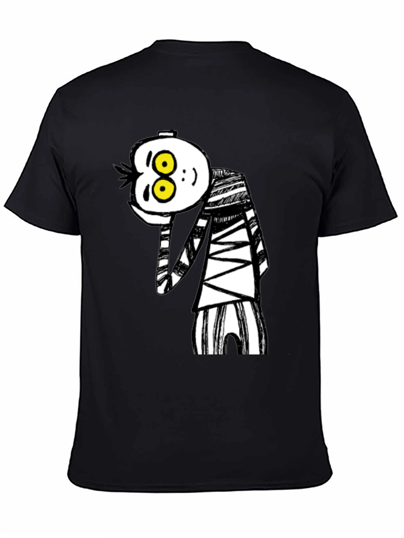 Camiseta Negra con Dibujo Animado Rayas