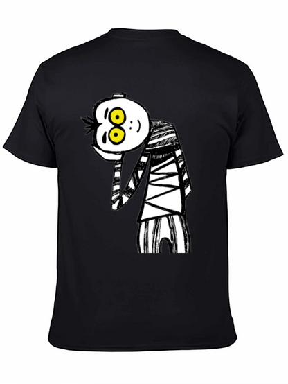 Camiseta Negra con Dibujo Animado Rayas