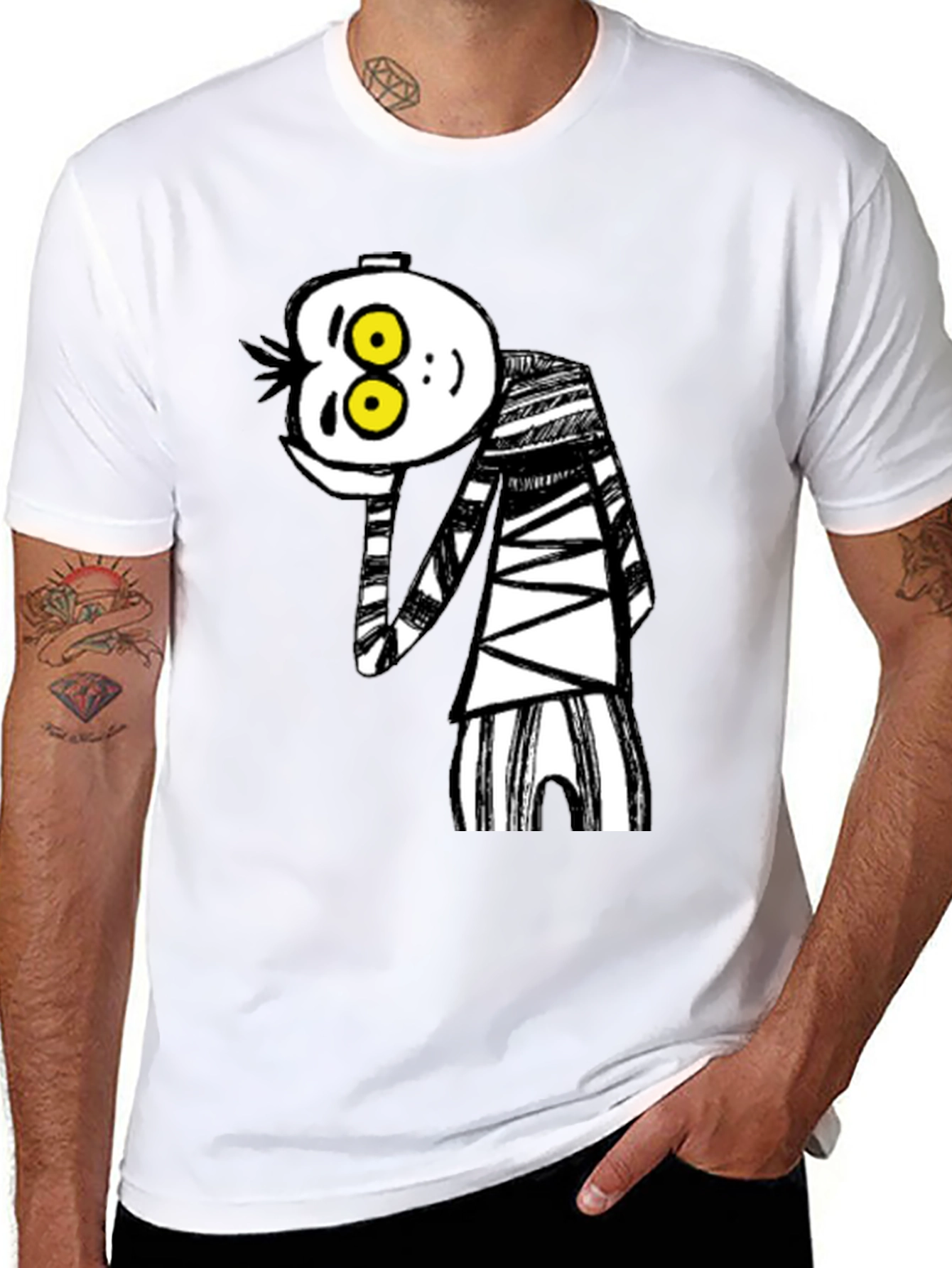 Camiseta Negra con Dibujo Animado Rayas