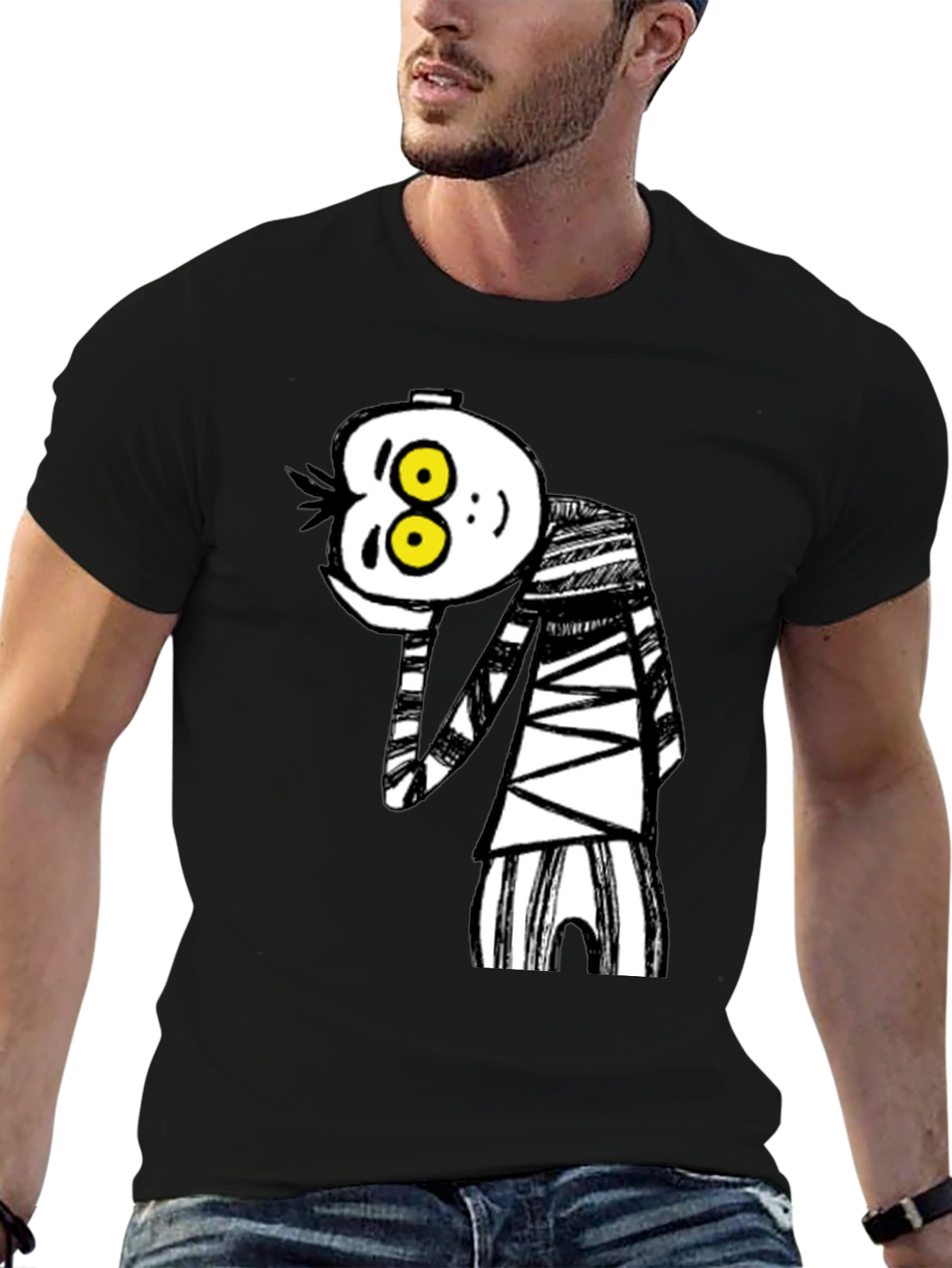 Camiseta Negra con Dibujo Animado Rayas