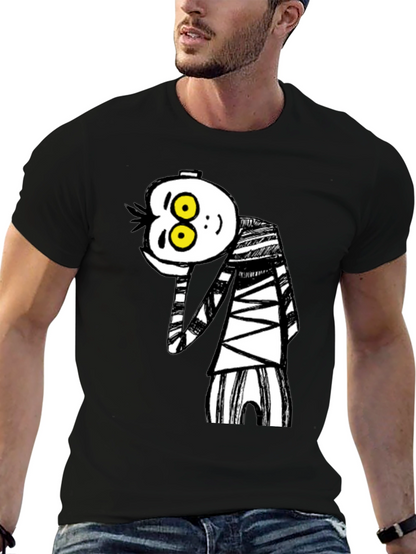 Camiseta Negra con Dibujo Animado Rayas