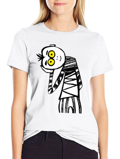 Camiseta Negra con Dibujo Animado Rayas
