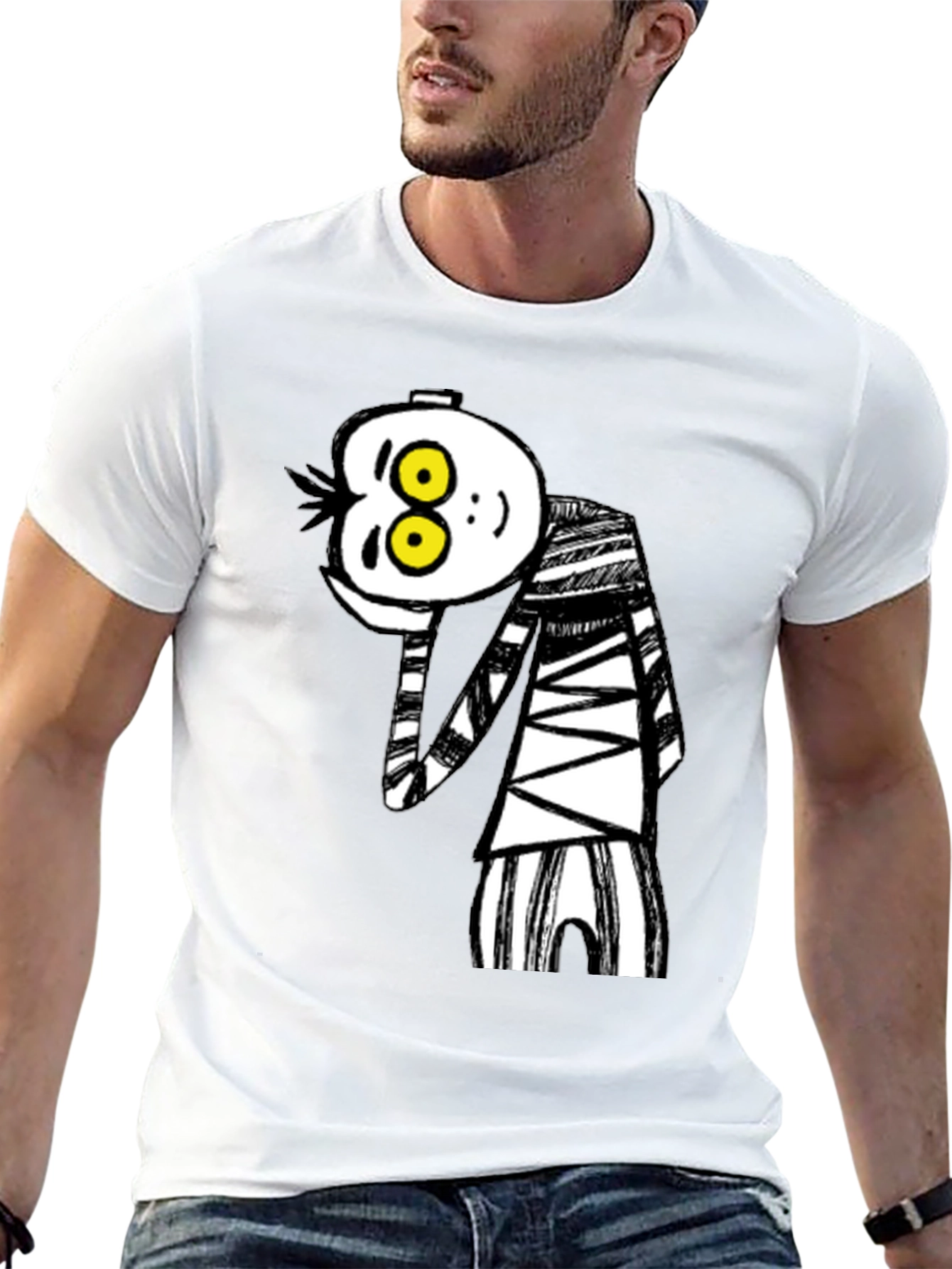 Camiseta Negra con Dibujo Animado Rayas