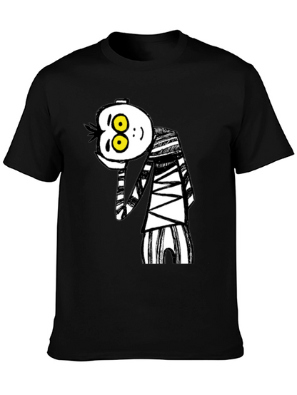 Camiseta Negra con Dibujo Animado Rayas