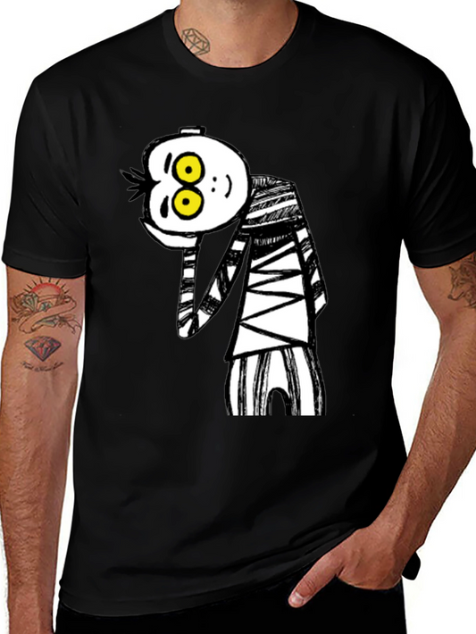 Camiseta Negra con Dibujo Animado Rayas