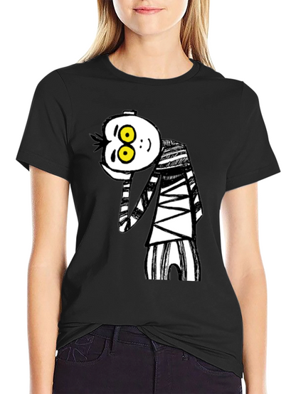 Camiseta Negra con Dibujo Animado Rayas