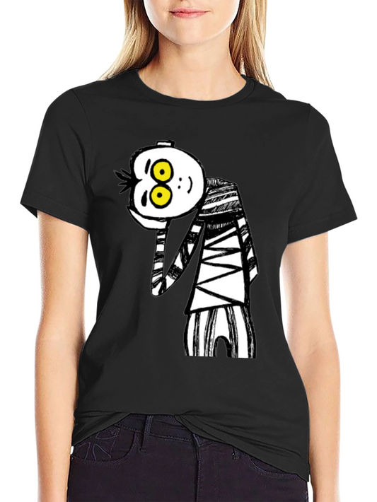 Camiseta Negra con Dibujo Animado Rayas