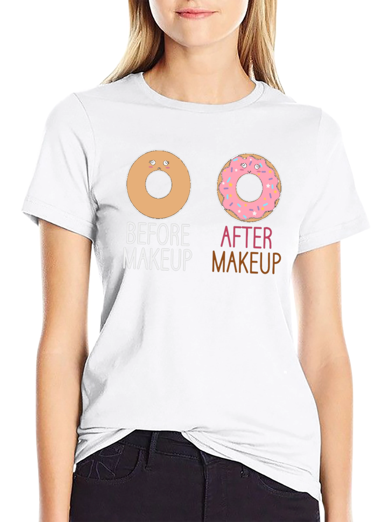 Camiseta Negra Donas Maquillaje Divertida