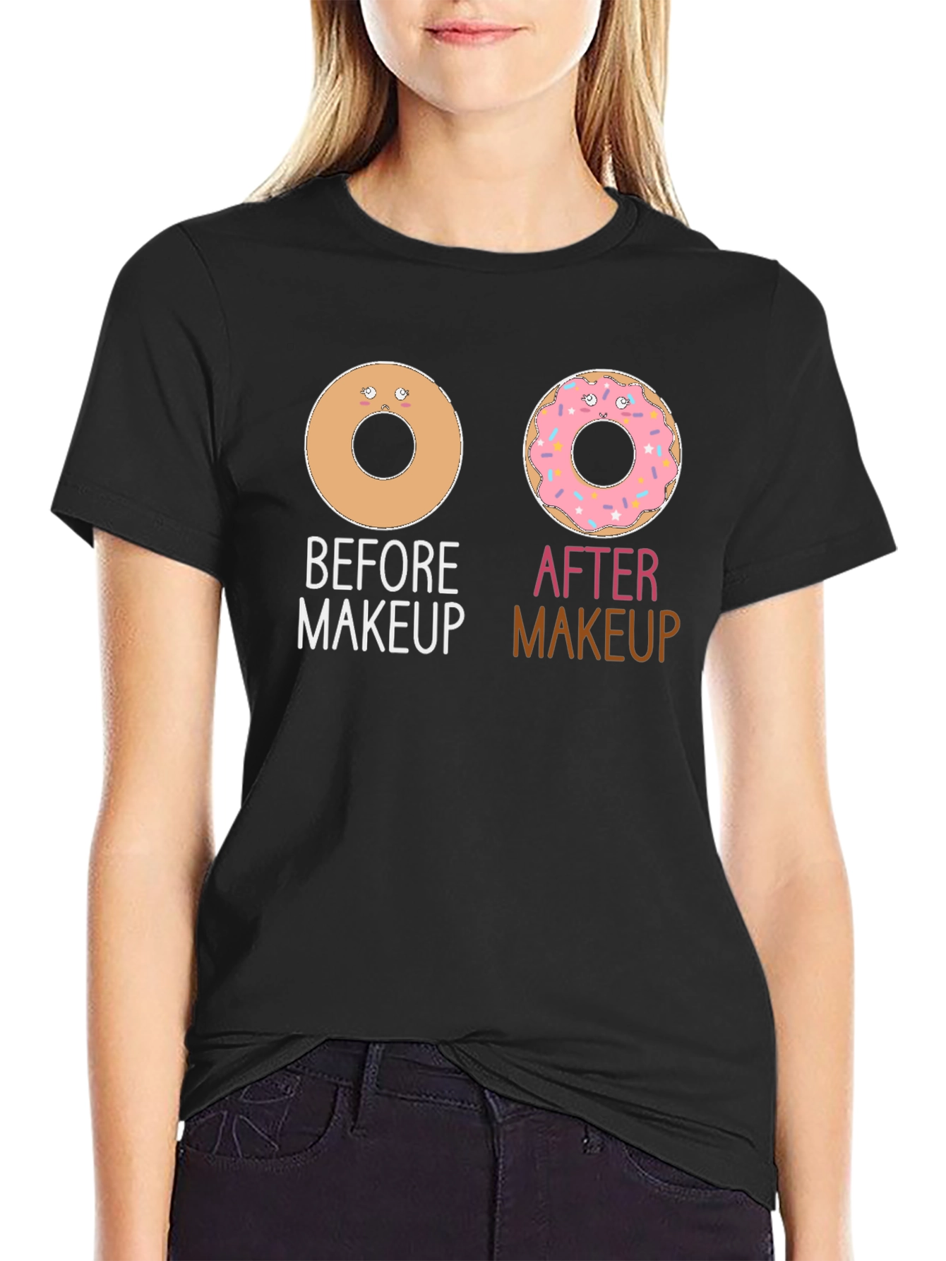 Camiseta Negra Donas Maquillaje Divertida