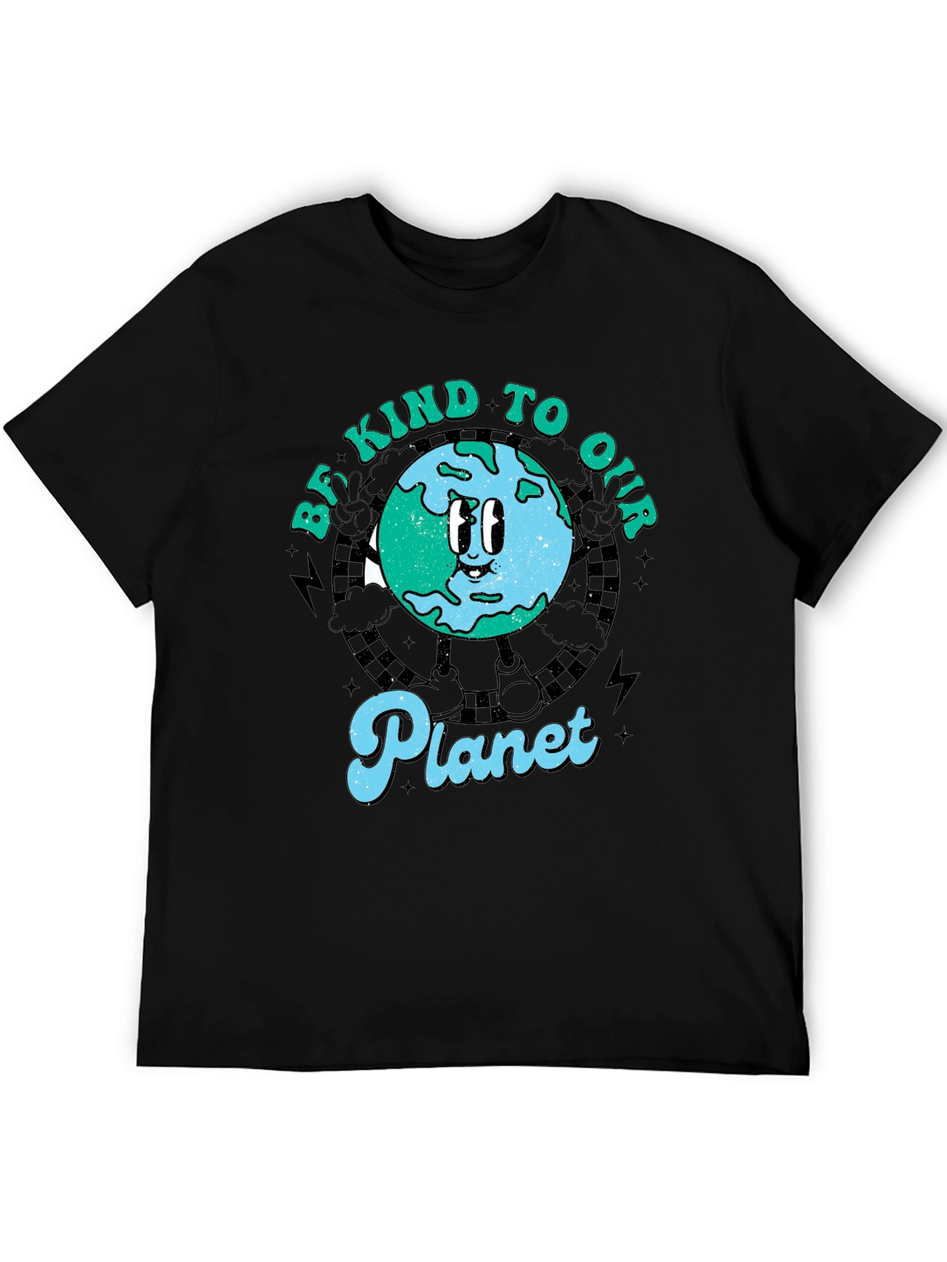 Camiseta Negra con Diseño de Planeta Sonriente