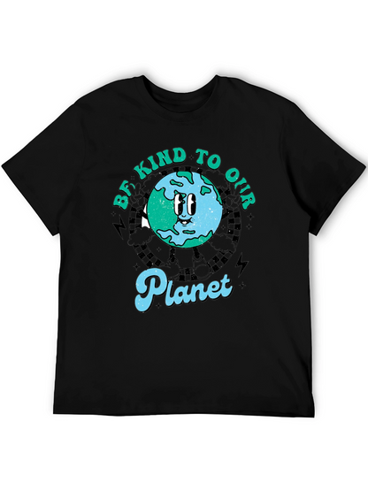 Camiseta Negra con Diseño de Planeta Sonriente