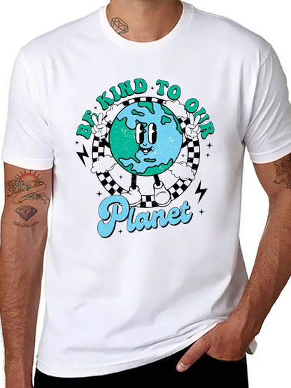 Camiseta Negra con Diseño de Planeta Sonriente
