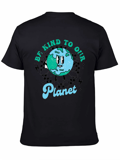 Camiseta Negra con Diseño de Planeta Sonriente
