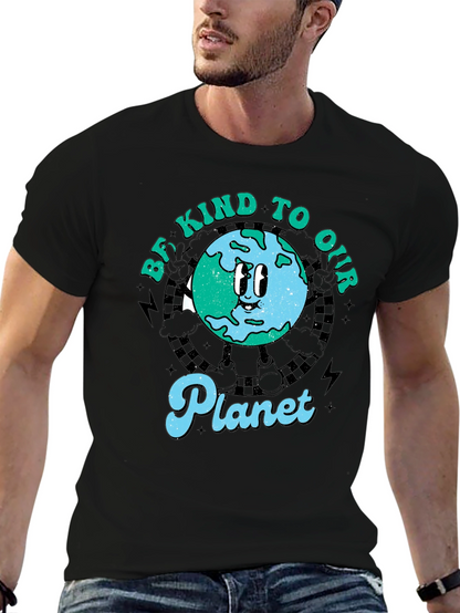 Camiseta Negra con Diseño de Planeta Sonriente