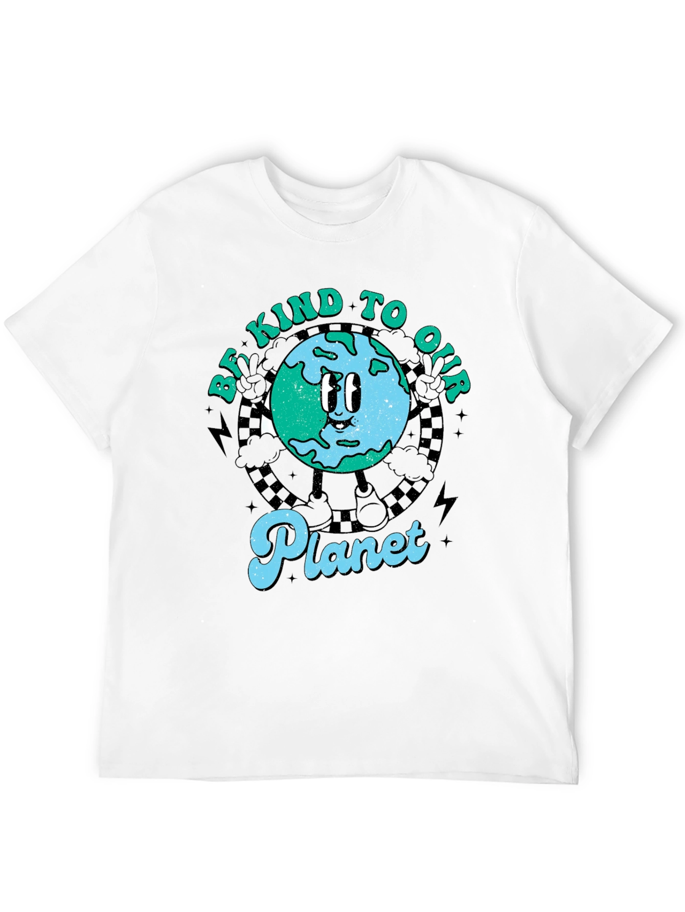 Camiseta Negra con Diseño de Planeta Sonriente