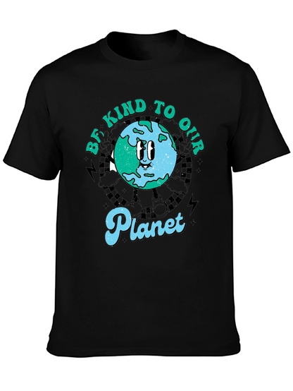 Camiseta Negra con Diseño de Planeta Sonriente