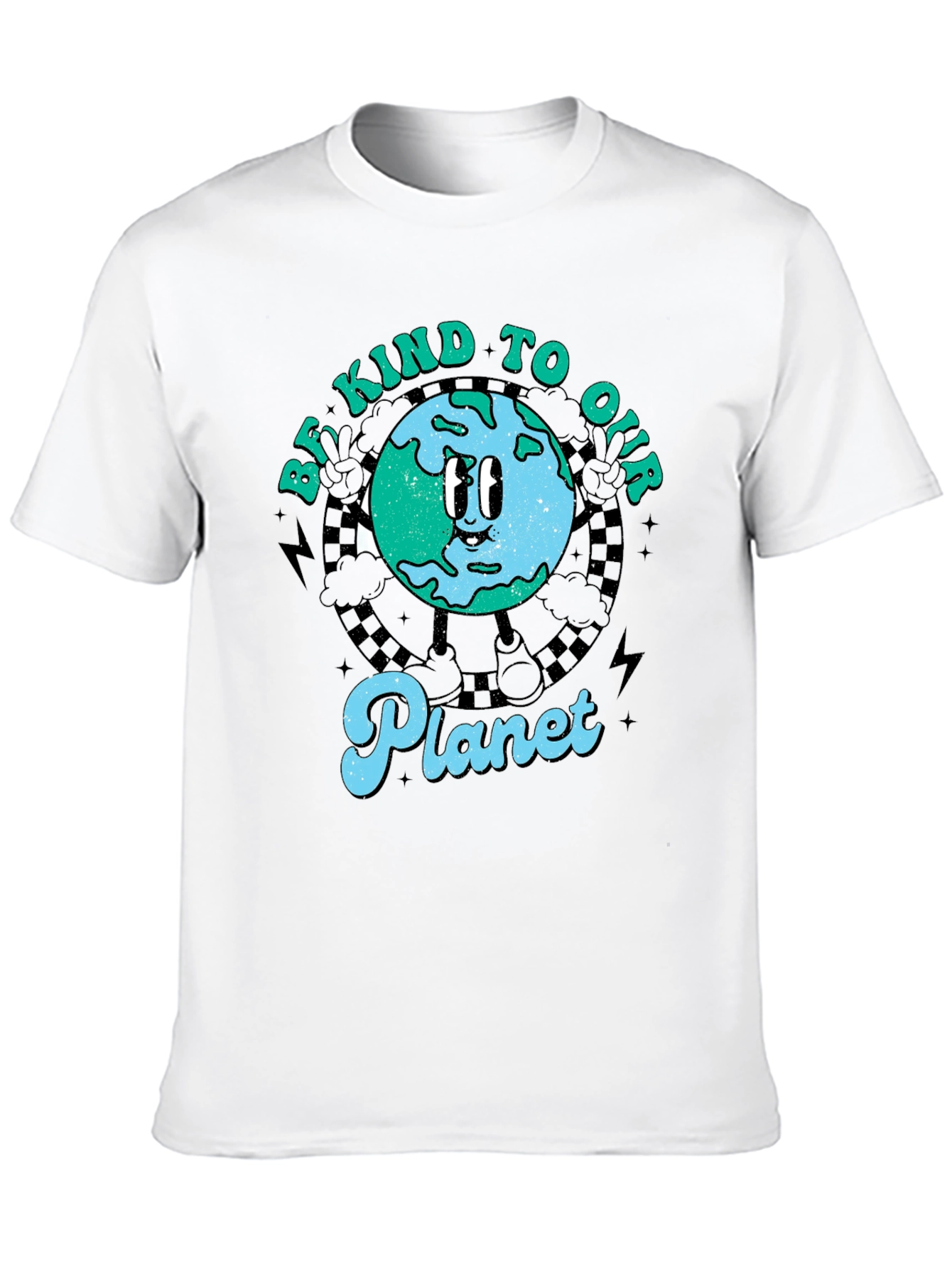Camiseta Negra con Diseño de Planeta Sonriente