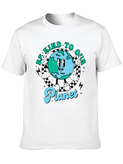 Camiseta Negra con Diseño de Planeta Sonriente